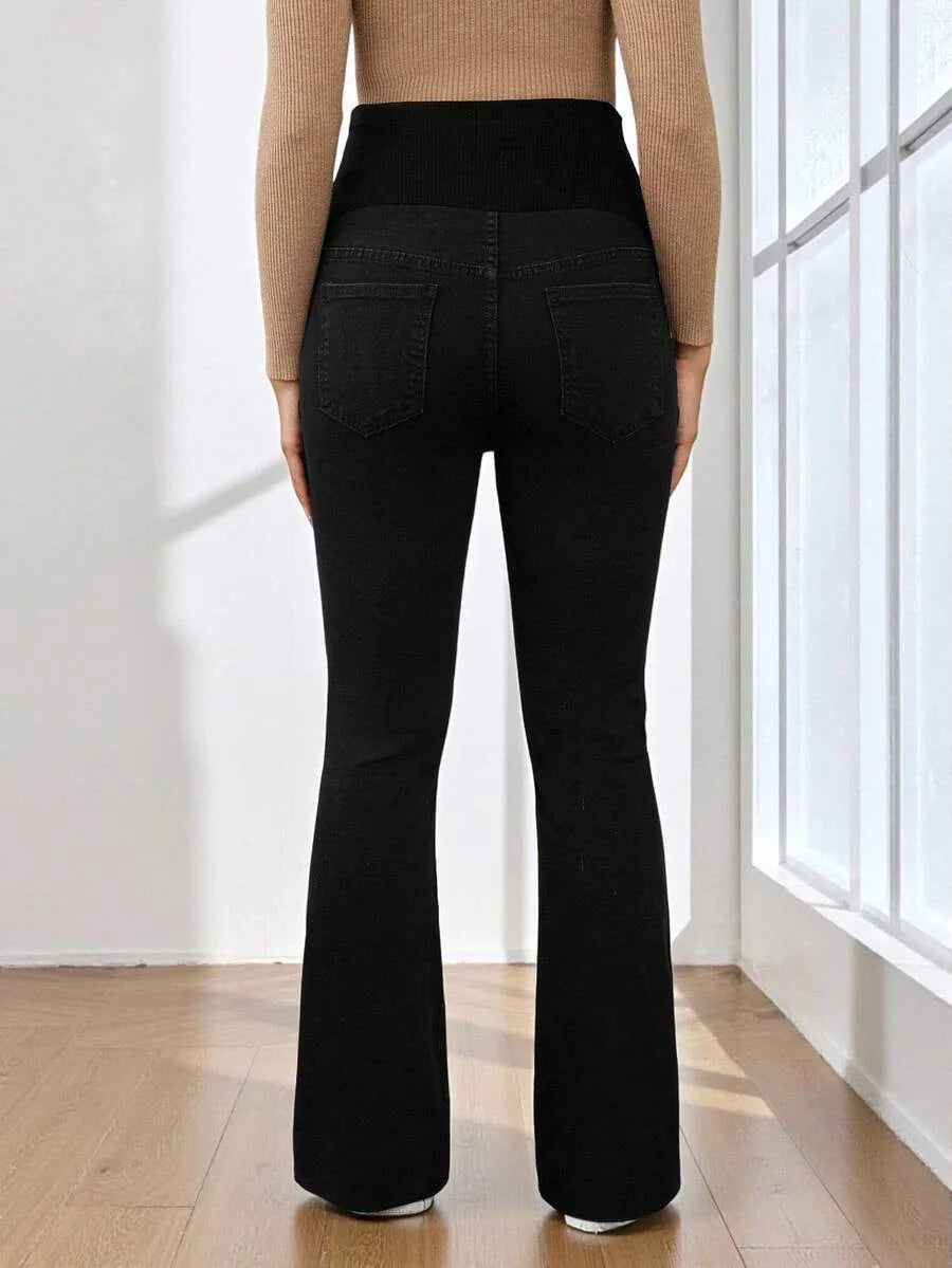 Royal Blue Maternity Flare Jeans – High-Stretch Supportive Elastic Waist Bell Bottoms for Work, Holiday, & Y2K Chic Streetwear
