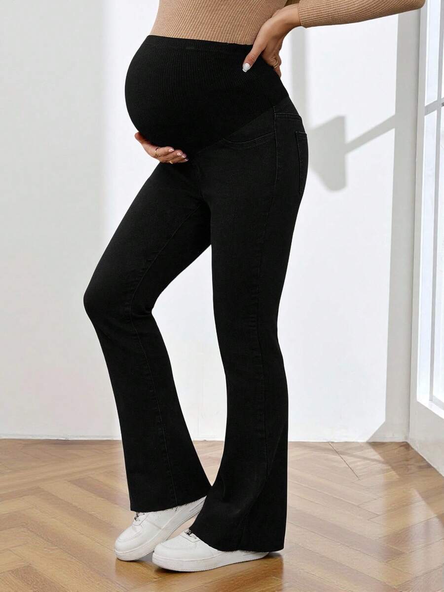Royal Blue Maternity Flare Jeans – High-Stretch Supportive Elastic Waist Bell Bottoms for Work, Holiday, & Y2K Chic Streetwear