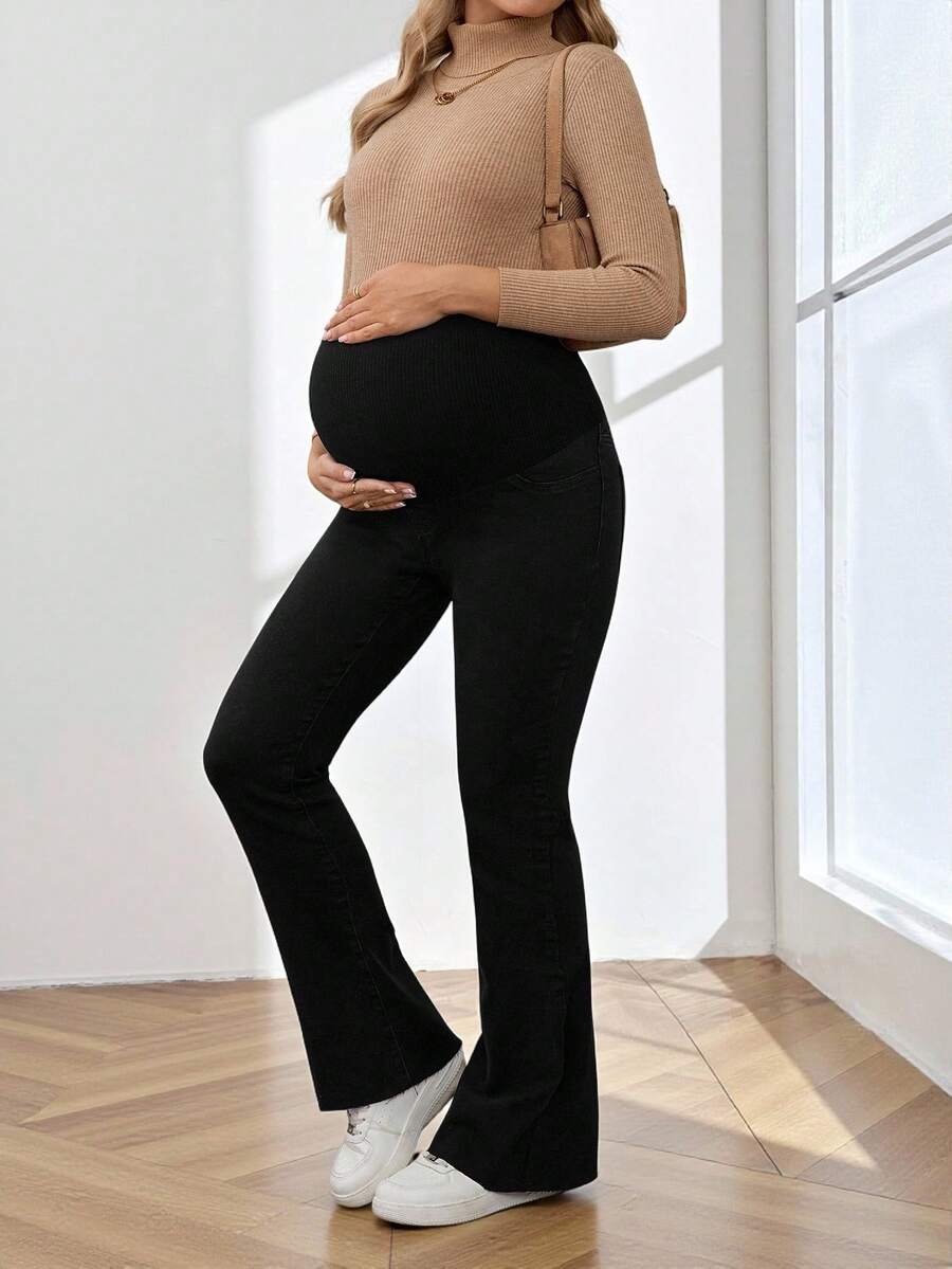 Royal Blue Maternity Flare Jeans – High-Stretch Supportive Elastic Waist Bell Bottoms for Work, Holiday, & Y2K Chic Streetwear