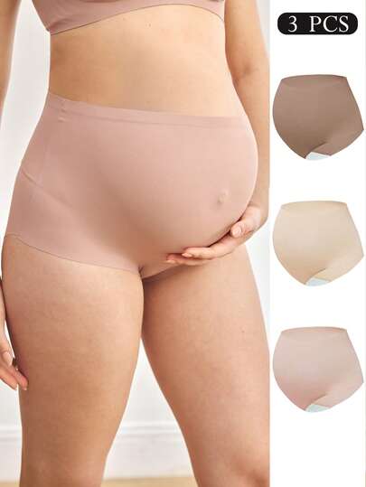 3pcs Maternity Seamless High Waist Panties - Solid Color Comfortable Fit