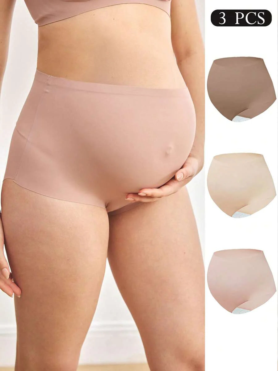 Maternity Panties 3 Pack - High Waist Multi-Color Knitted Thin Breathable Soft Stretch, Daily Wear