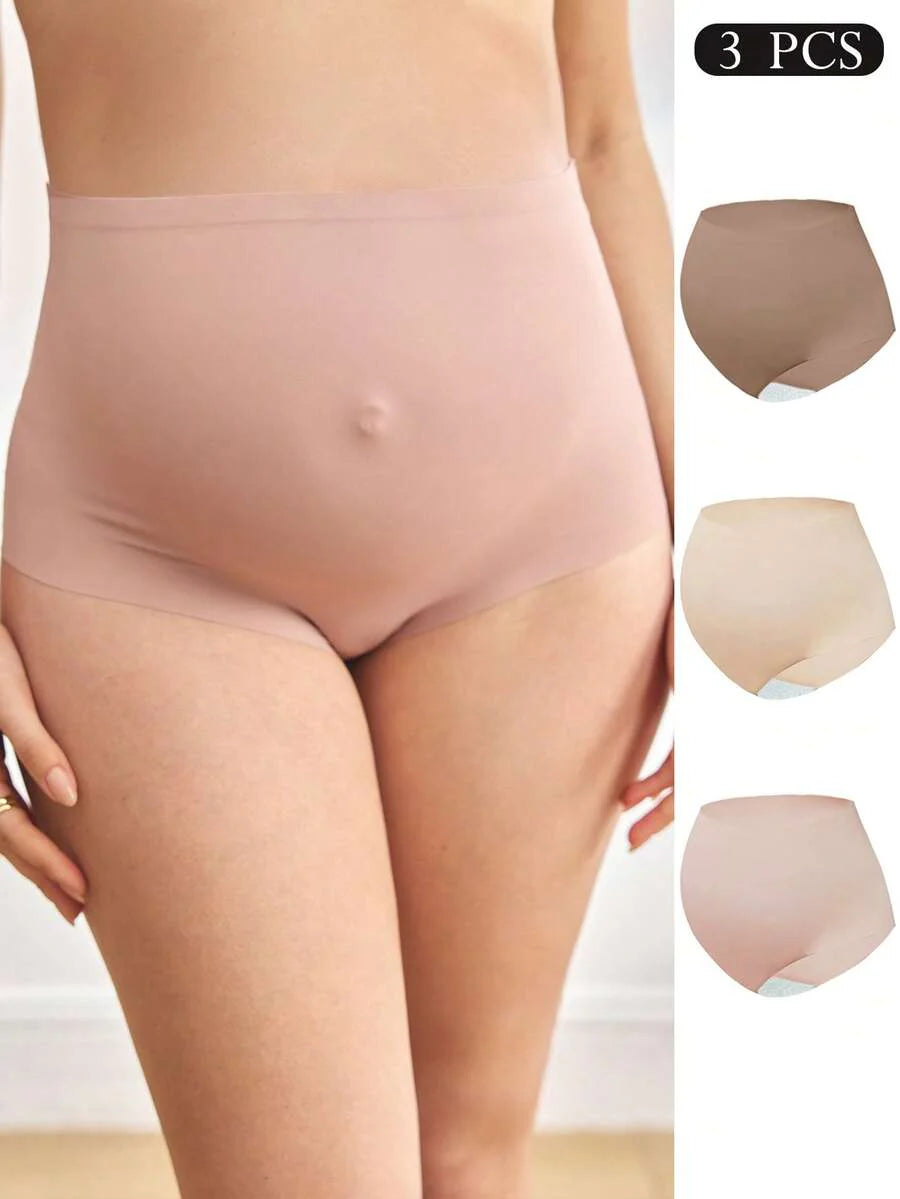 3pcs Maternity Seamless High Waist Panties - Solid Color Comfortable Fit