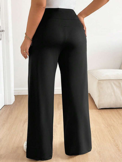 Plus Size Maternity Wide Leg Pants - Adjustable Ultra High Waist, Army Green