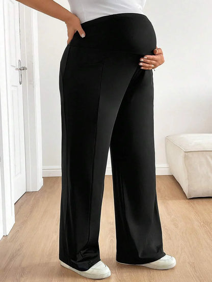 Plus Size Maternity Wide Leg Pants - Adjustable Ultra High Waist, Army Green