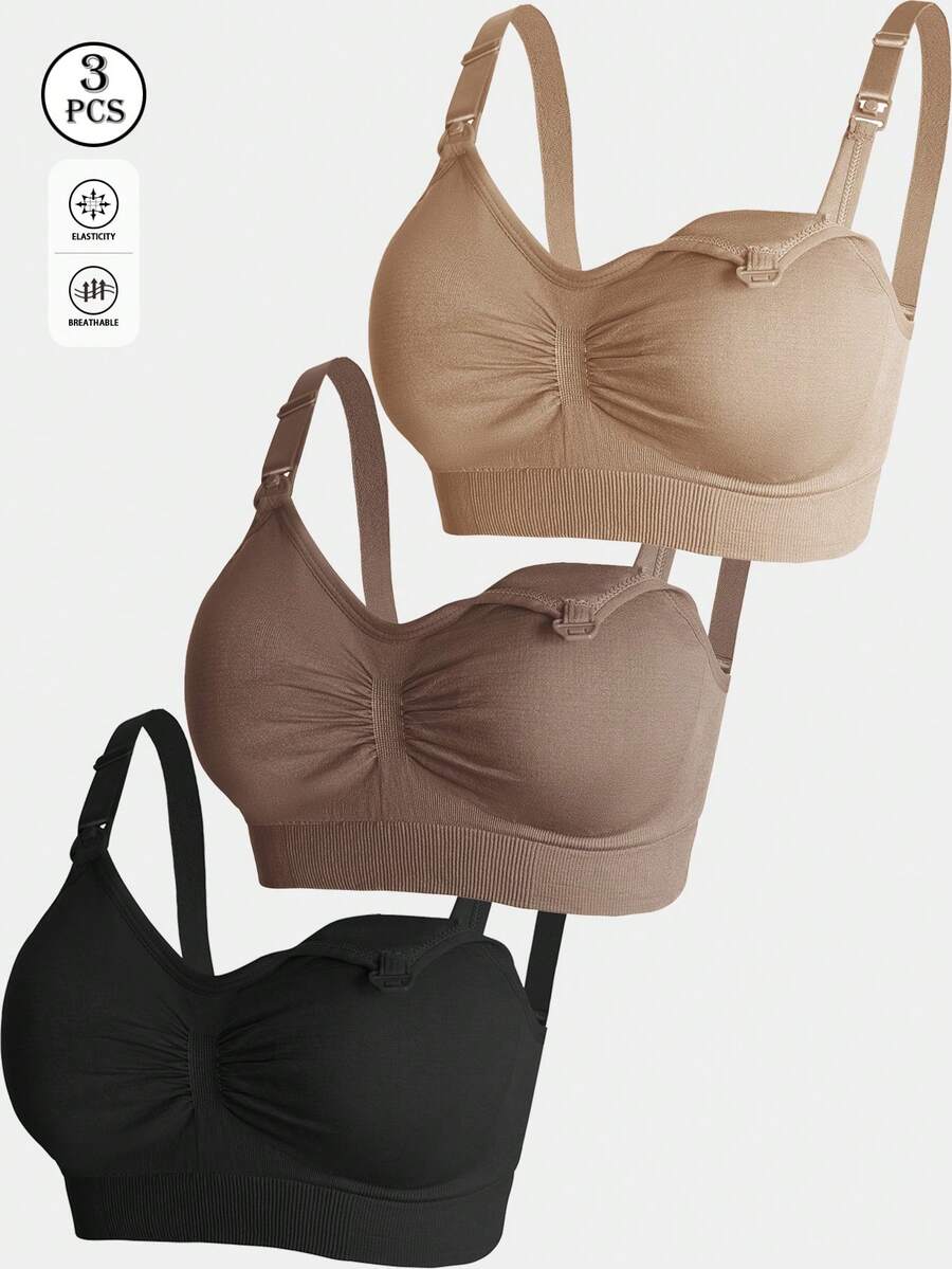 3-Pack Maternity Nursing Bra Set Women Nylon Wireless Front Open Buckle Adjustable Push Up Breastfeeding Bra