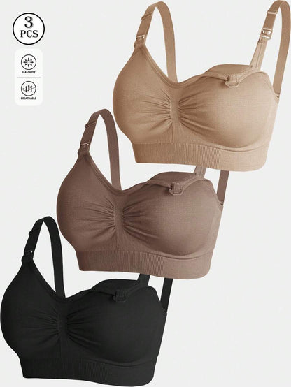 3-Pack Maternity Nursing Bra Set Women Nylon Wireless Front Open Buckle Adjustable Push Up Breastfeeding Bra