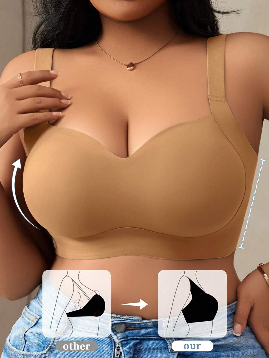 Women's Plus Size Seamless Padded Wireless Bra - Gray Lift & Support Bralette