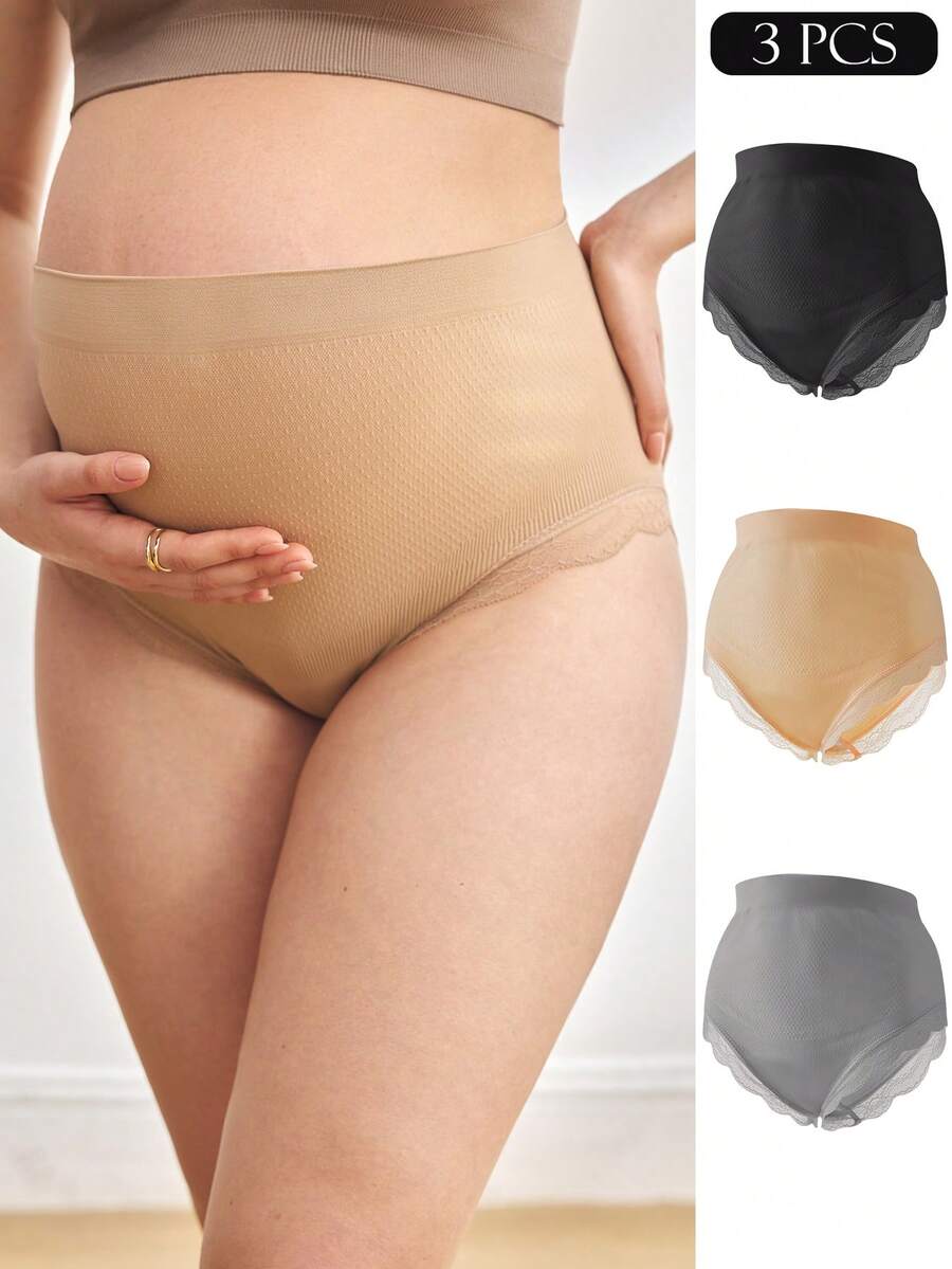 Maternity Underwear Set 3 Pack - Seamless High Waist Lace Trim Soft Stretch, Nursing Daily Wear
