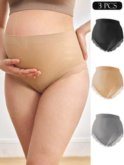 Maternity Underwear Set 3 Pack - Seamless High Waist Lace Trim Soft Stretch, Nursing Daily Wear