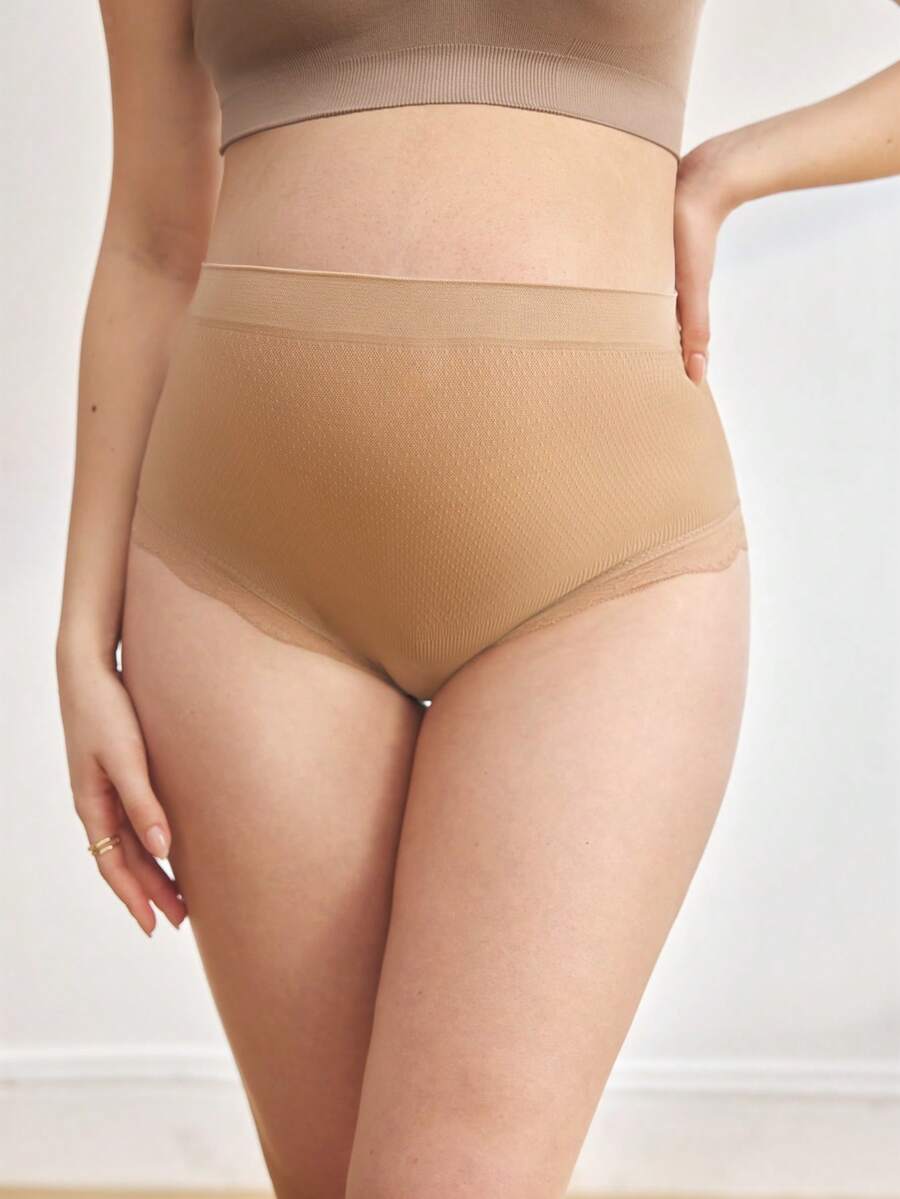 Maternity Briefs 3 Pack - Solid Color Lace Trim Casual Soft Stretch Pregnancy, Daily Wear