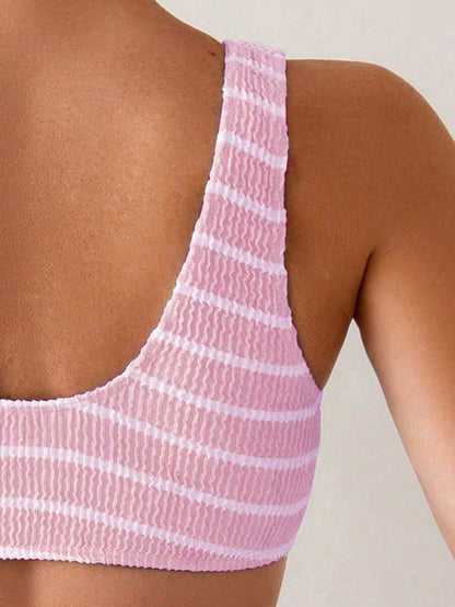 Women's 2-Piece Striped Bikini Set - V-Neck, High Waist, Knot Detail, Multicolor
