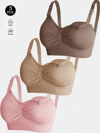 3-Pack Maternity Nursing Bra Set Women Nylon Wireless Front Open Buckle Adjustable Push Up Breastfeeding Bra