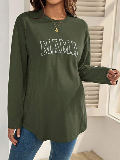 Black Cotton Mama Letter Nursing Sweatshirt Loose Fit Round Neck Long Sleeve Breastfeeding Top for New Moms Casual Maternity Streetwear