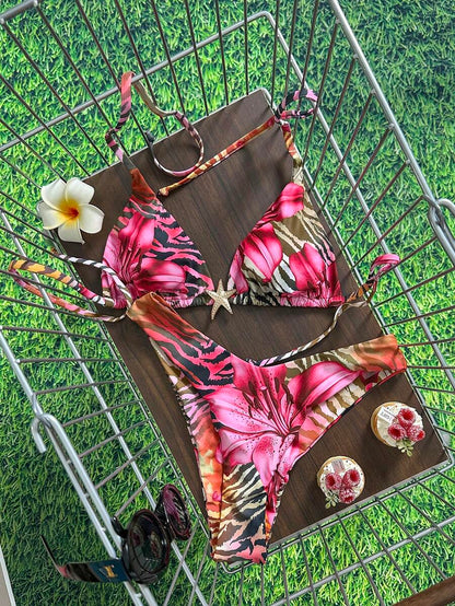Swim Vcay Women's Solid Color Spaghetti Strap Metal Decor Sexy Bikini Set, Summer