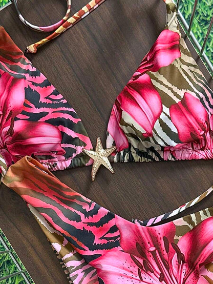 Swim Vcay Women's Solid Color Spaghetti Strap Metal Decor Sexy Bikini Set, Summer
