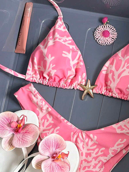 Swim Vcay Women's Solid Color Spaghetti Strap Metal Decor Sexy Bikini Set, Summer