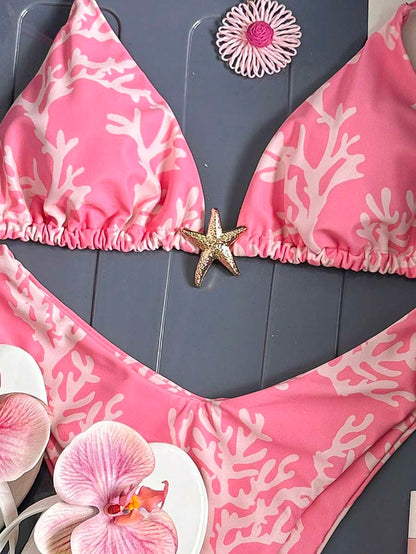 Swim Vcay Women's Solid Color Spaghetti Strap Metal Decor Sexy Bikini Set, Summer