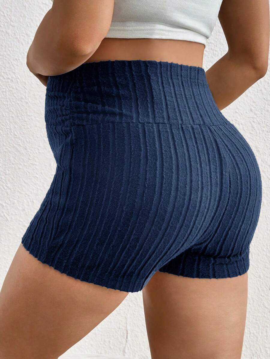 Maternity Adjustable Ultra High Waist Ribbed Shorts - Solid Color Elastic Waist Casual Mini Track Shorts