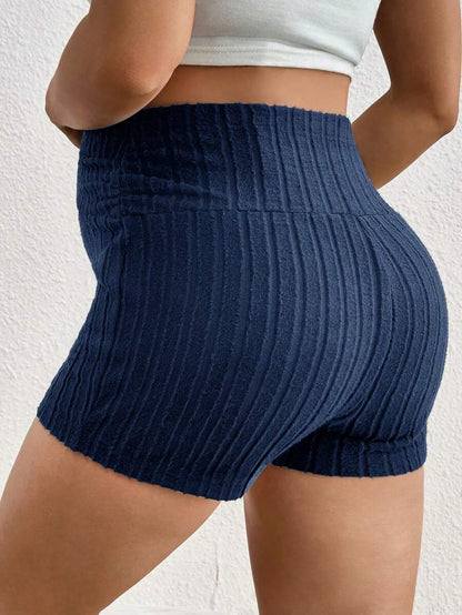 Maternity Adjustable Ultra High Waist Ribbed Shorts - Solid Color Elastic Waist Casual Mini Track Shorts
