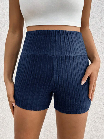 Maternity Adjustable Ultra High Waist Ribbed Shorts - Solid Color Elastic Waist Casual Mini Track Shorts