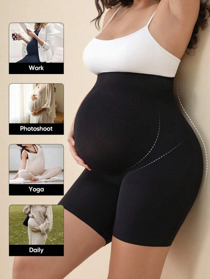 Solid Color Maternity Biker Shorts - High Waist Pregnancy Athletic Wear