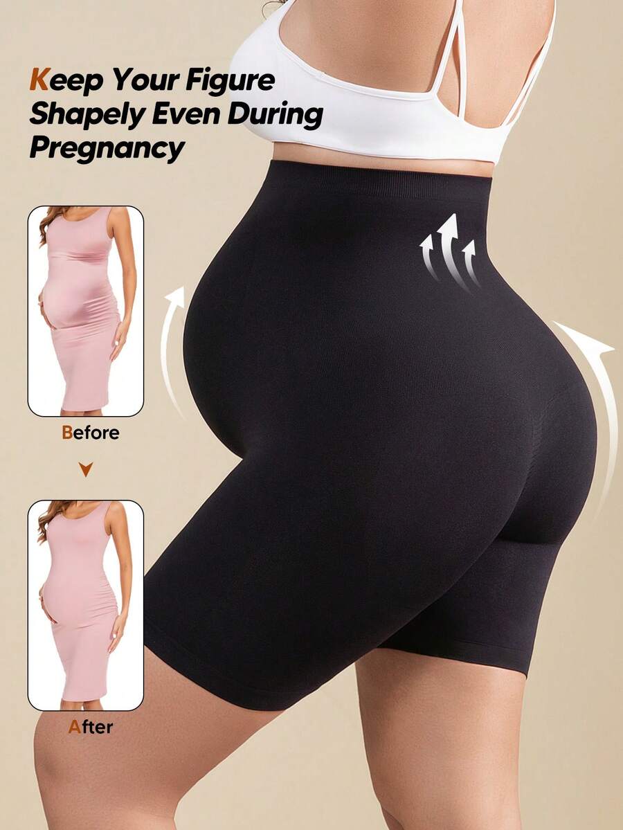 Solid Color Maternity Biker Shorts - High Waist Pregnancy Athletic Wear