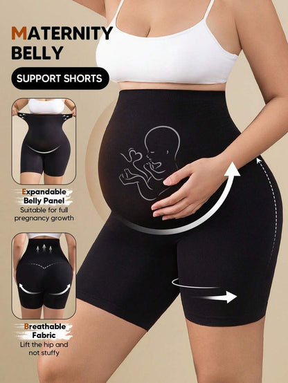 Solid Color Maternity Biker Shorts - High Waist Pregnancy Athletic Wear