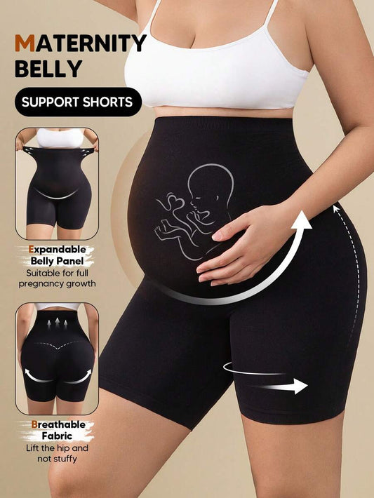 Solid Color Maternity Biker Shorts - High Waist Pregnancy Athletic Wear