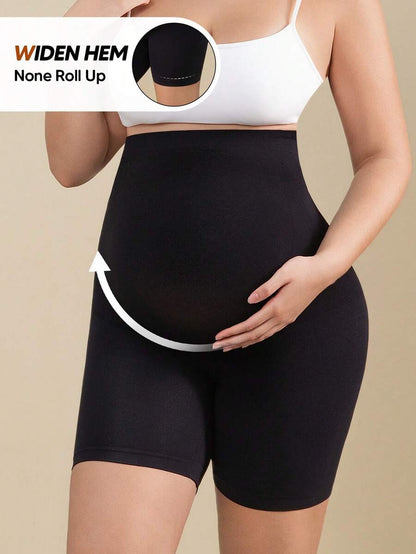 Solid Color Maternity Biker Shorts - High Waist Pregnancy Athletic Wear
