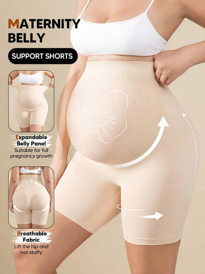 Solid Color Maternity Biker Shorts - High Waist Pregnancy Athletic Wear