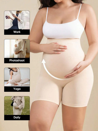 Solid Color Maternity Biker Shorts - High Waist Pregnancy Athletic Wear