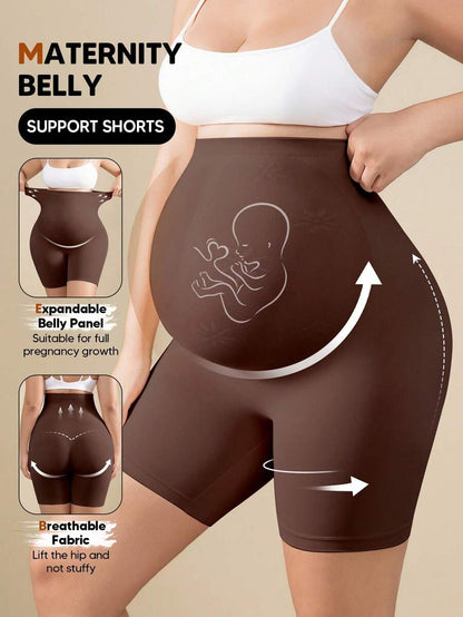 Solid Color Maternity Biker Shorts - High Waist Pregnancy Athletic Wear