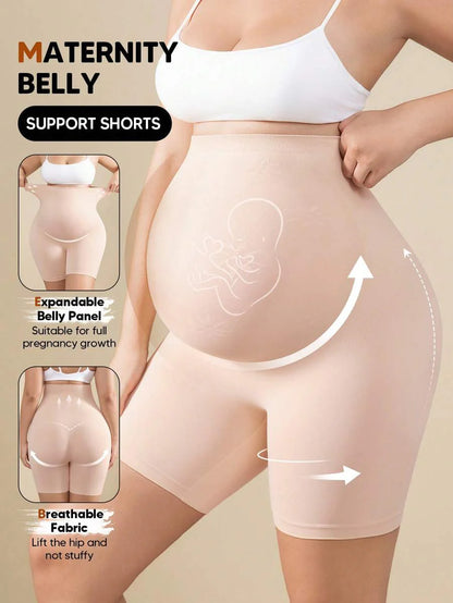 Solid Color Maternity Biker Shorts - High Waist Pregnancy Athletic Wear