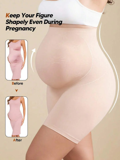 Solid Color Maternity Biker Shorts - High Waist Pregnancy Athletic Wear
