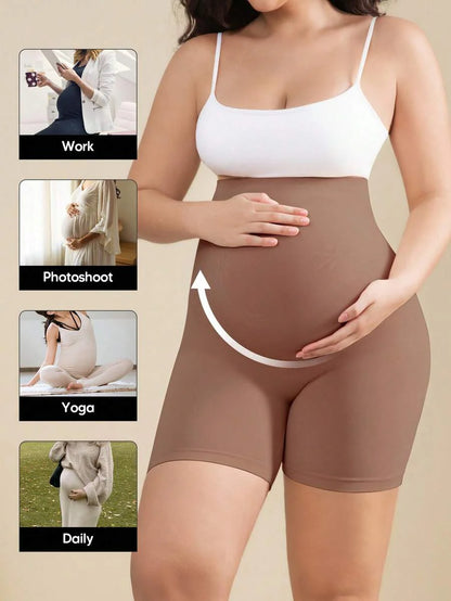 Solid Color Maternity Biker Shorts - High Waist Pregnancy Athletic Wear