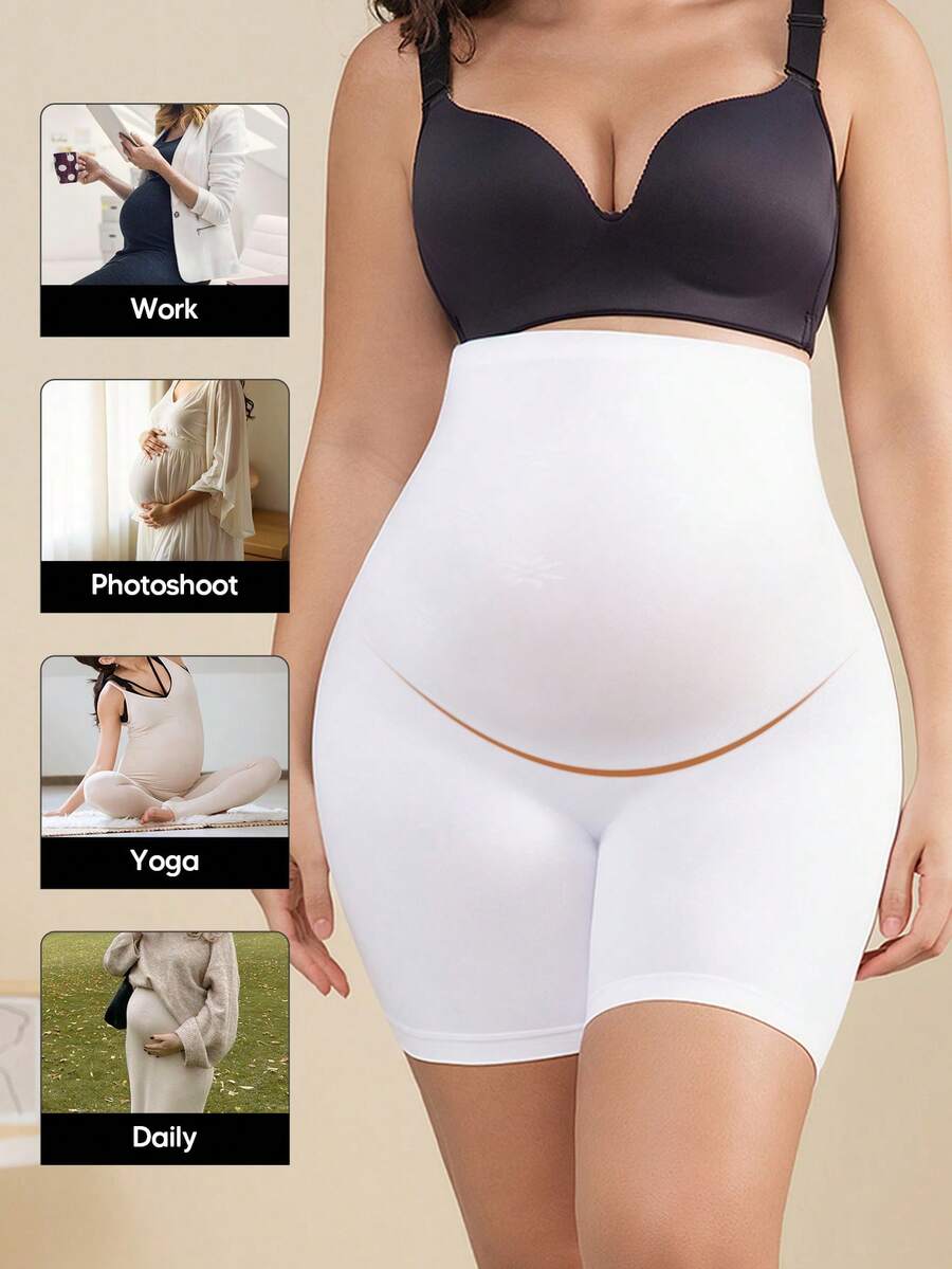 Solid Color Maternity Biker Shorts - High Waist Pregnancy Athletic Wear