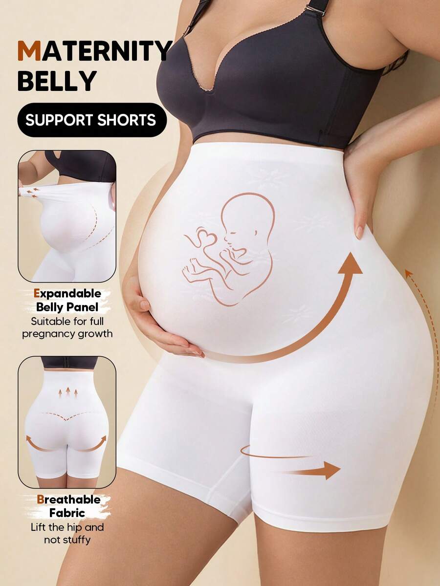 Solid Color Maternity Biker Shorts - High Waist Pregnancy Athletic Wear