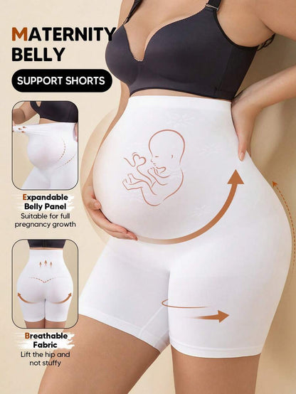 Solid Color Maternity Biker Shorts - High Waist Pregnancy Athletic Wear