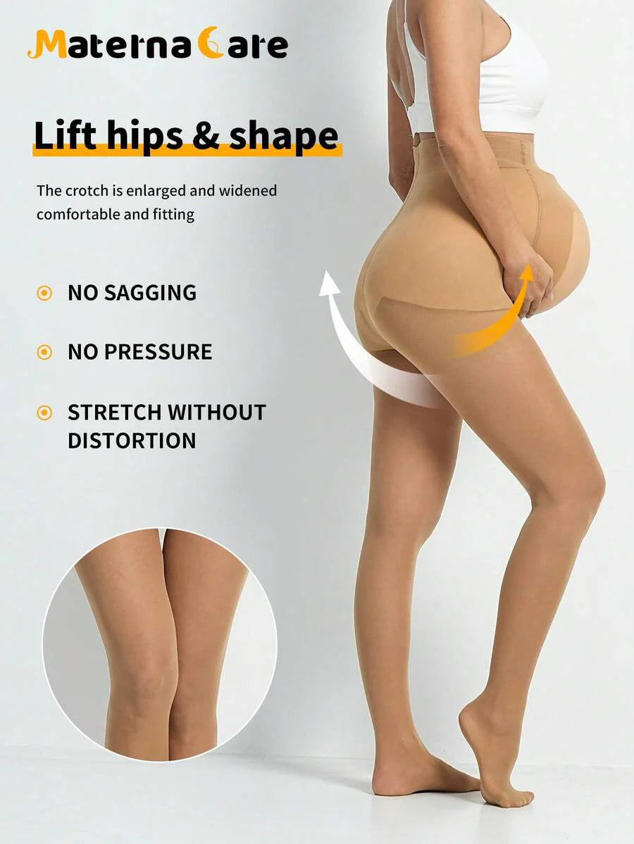 Maternity Semi-Transparent Skin-Tone Pregnancy Pants with Belly Support, Soft Apricot High-Waist Trousers for Postpartum and Vacation