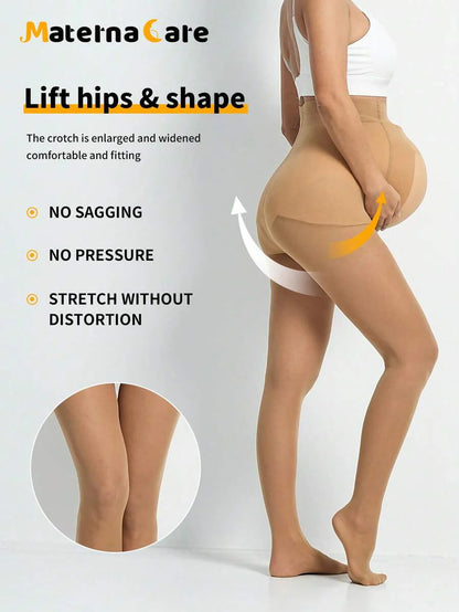 Apricot Semi-Transparent Maternity Pants with Soft Belly Support & Lift - Comfortable High-Waisted Pregnancy Fashion for All Trimesters