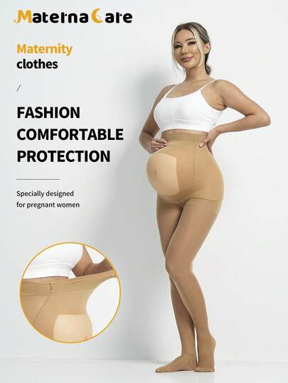 Apricot Semi-Transparent Maternity Pants with Soft Belly Support & Lift - Comfortable High-Waisted Pregnancy Fashion for All Trimesters