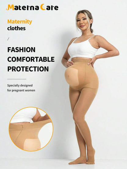 Apricot Semi-Transparent Maternity Pants with Soft Belly Support & Lift - Comfortable High-Waisted Pregnancy Fashion for All Trimesters