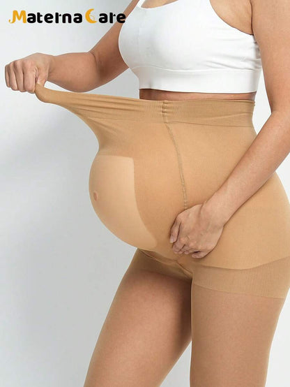 Apricot Semi-Transparent Maternity Pants with Soft Belly Support & Lift - Comfortable High-Waisted Pregnancy Fashion for All Trimesters