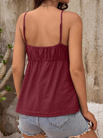 White Contrast Lace Embroidery Maternity Camisole - Boho Spaghetti Strap Knit Maternity Tank Top for Home and Vacation