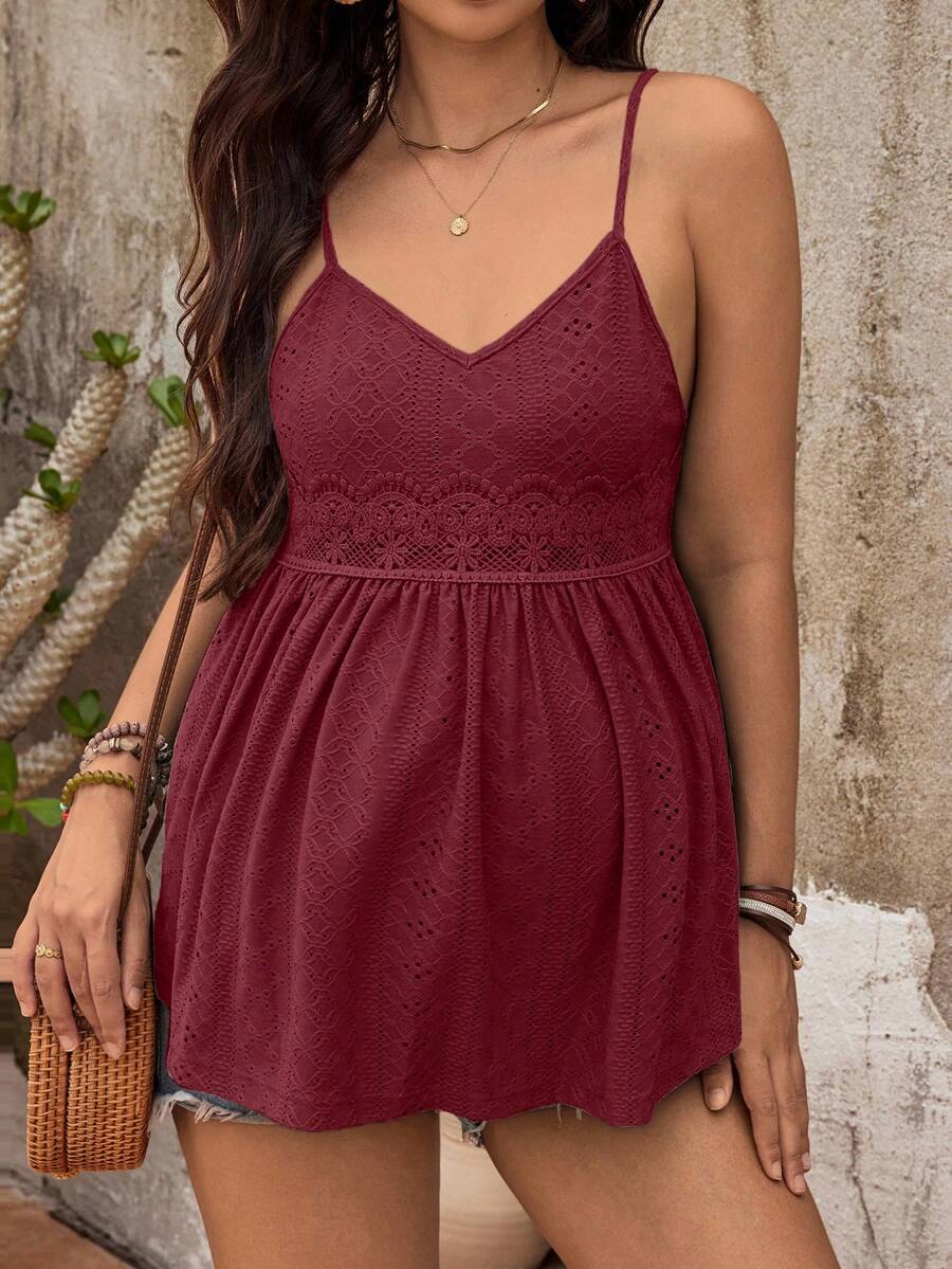 Maternity Casual Solid Color Camisole Brown Top Lace Zanea Dress For Woman Yisikado Dress