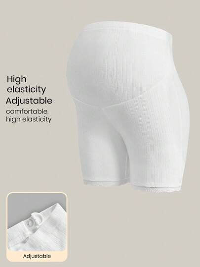 White Jacquard Textured Maternity Shorts - Ultra High Waist Adjustable Elastic Leggings - Semi-Sheer Summer Beach Pregnancy Shorts
