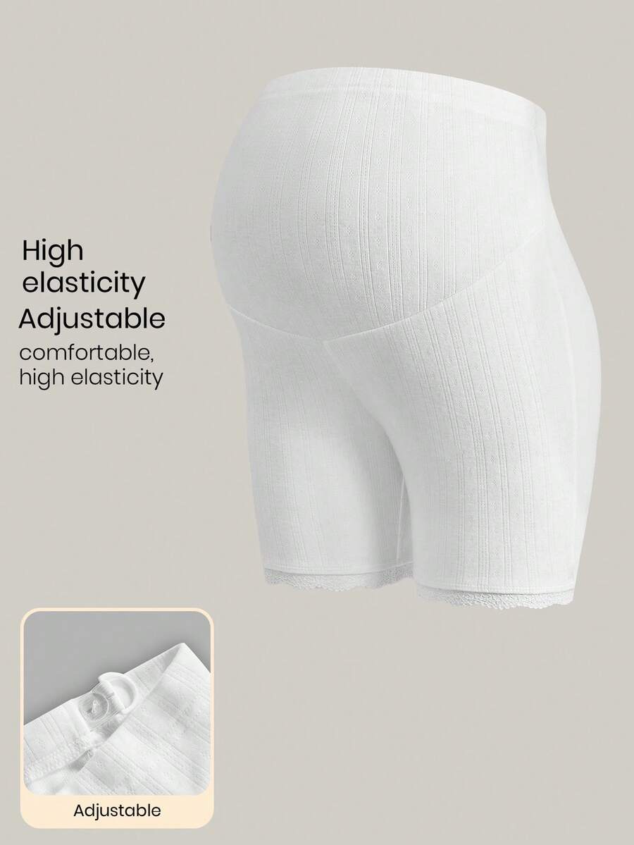 White Jacquard Textured Maternity Shorts - Ultra High Waist Adjustable Elastic Leggings - Semi-Sheer Summer Beach Pregnancy Shorts