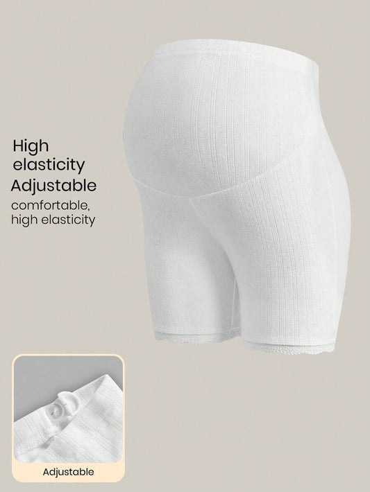 White Jacquard Textured Maternity Shorts - Ultra High Waist Adjustable Elastic Leggings - Semi-Sheer Summer Beach Pregnancy Shorts