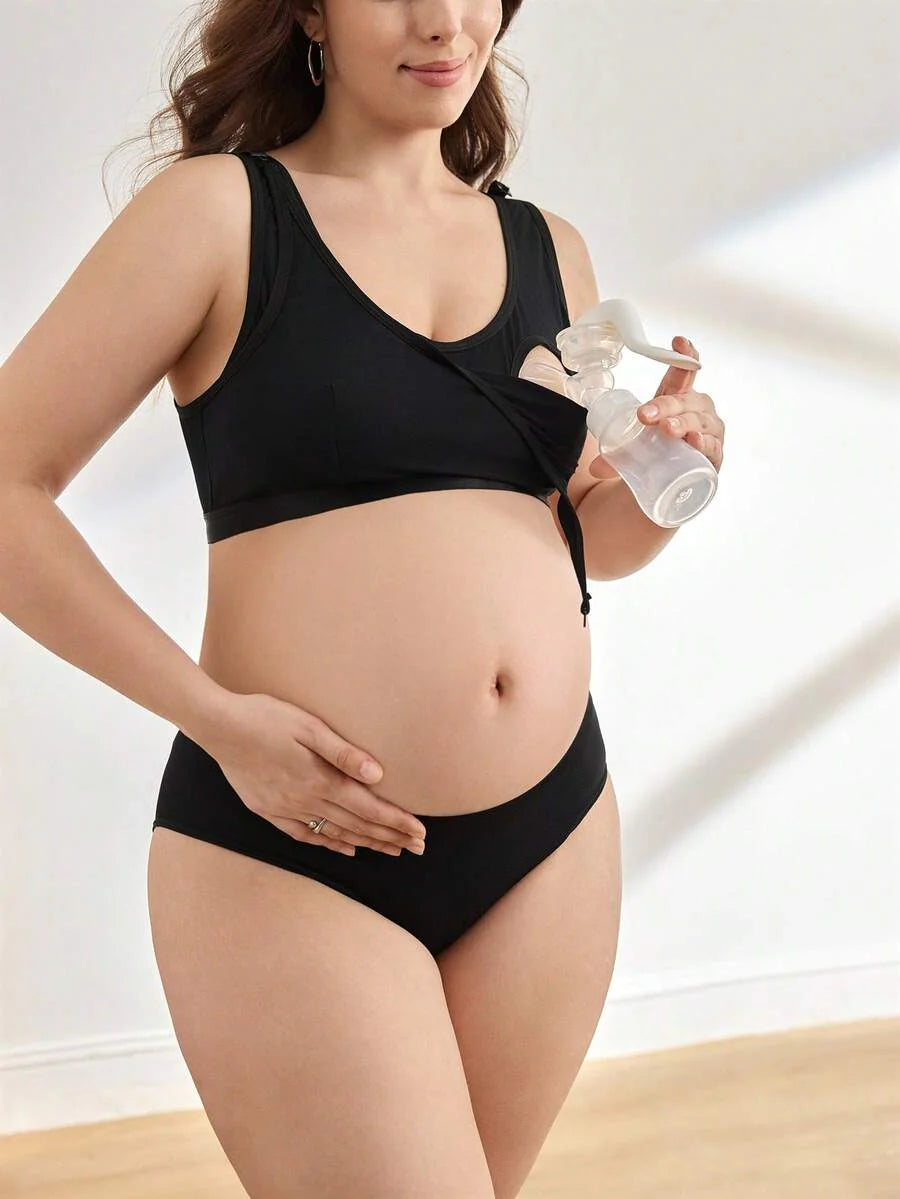 Maternity Plus Size Wireless Nursing Bra - Full Cup, Removable Straps, Navy Blue