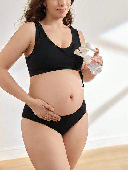 Maternity Plus Size Wireless Nursing Bra - Full Cup, Removable Straps, Navy Blue